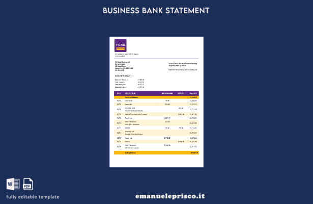 organizzazione FCMB in stile verificato che controlla il modello di estratto con